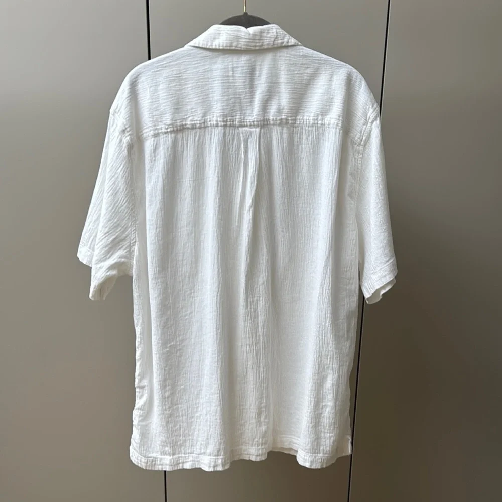 Standard Cloth White Casual Button Down Shirt with Textured Fabric - Picture 10 of 14